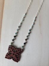 Load image into Gallery viewer, Quatrefoil Wood and Gemstone Necklace
