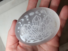 Load image into Gallery viewer, Engraved Selenite Palm Stone
