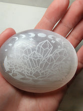 Load image into Gallery viewer, Engraved Selenite Palm Stone
