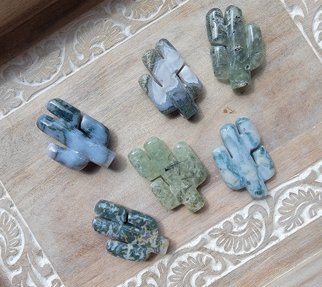 Moss Agate and Prehnite Cactus