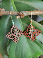 Load image into Gallery viewer, Quatrefoil Wood and Gemstone Earrings
