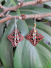 Load image into Gallery viewer, Quatrefoil Wood and Gemstone Earrings
