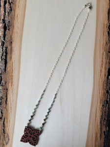 Quatrefoil Wood and Gemstone Necklace