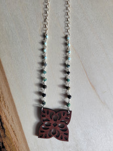 Quatrefoil Wood and Gemstone Necklace